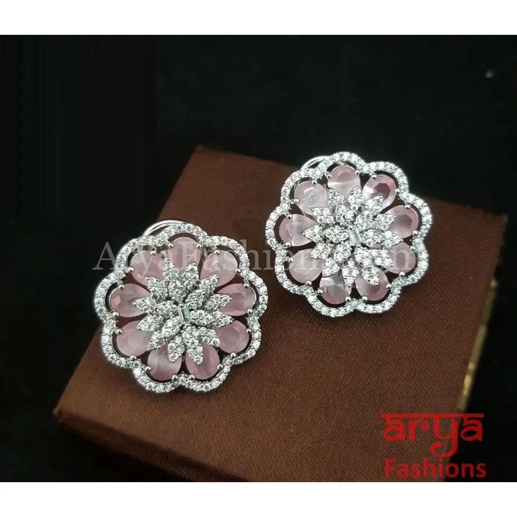 Tahi CZ Studs with Silver stones in Black Victorian Finish/ Trendy Bollywood Stud Earrings