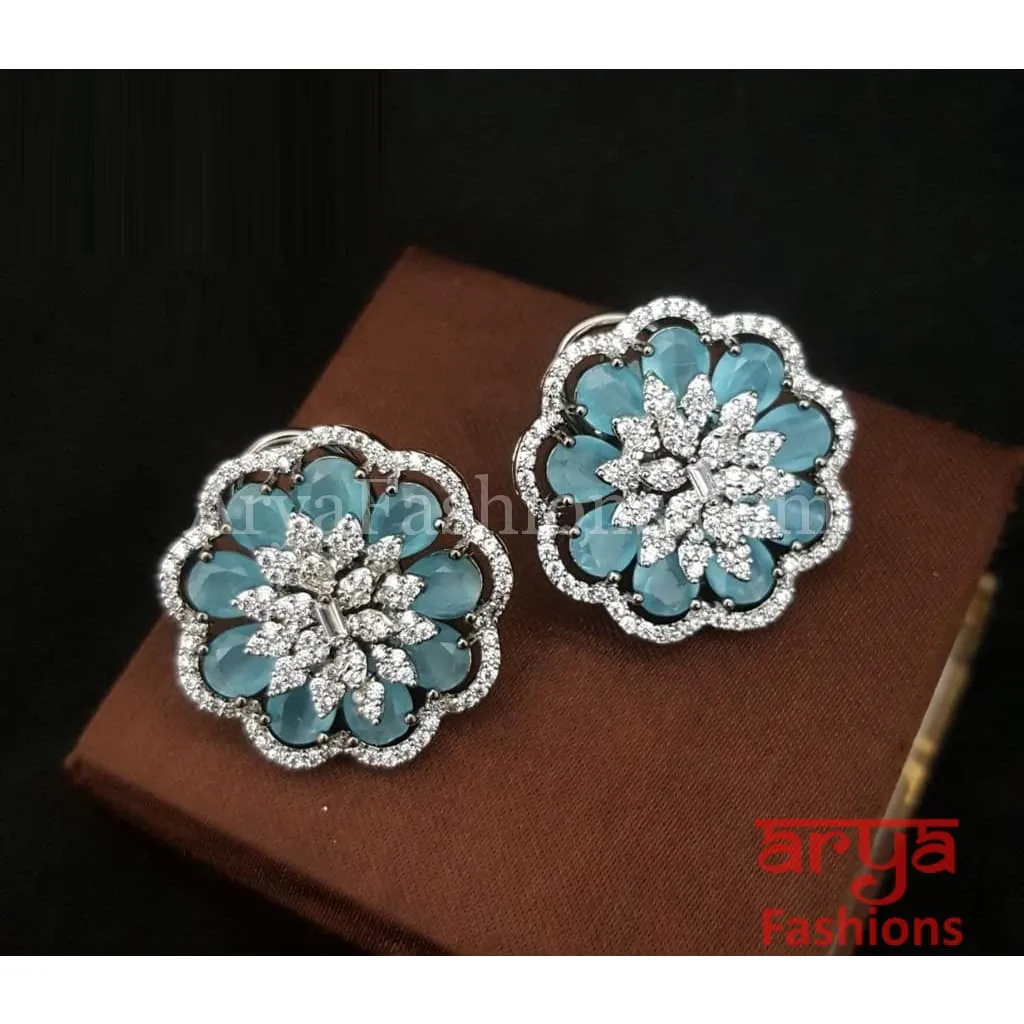 Tahi CZ Studs with Silver stones in Black Victorian Finish/ Trendy Bollywood Stud Earrings