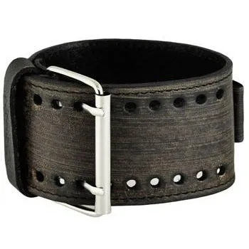 Teardrop Black Watch with Distressed Black Leather Cuff