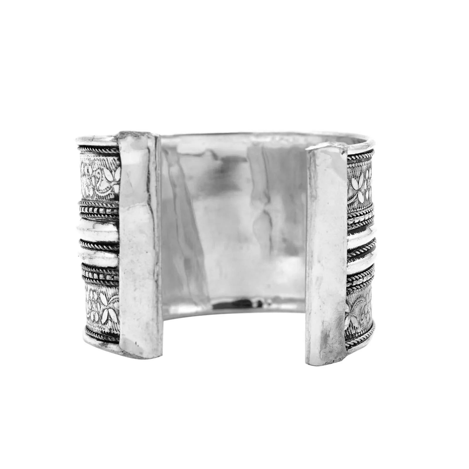 TEEJH Raksha Floral Embossed Silver Oxidized Cuff for Women