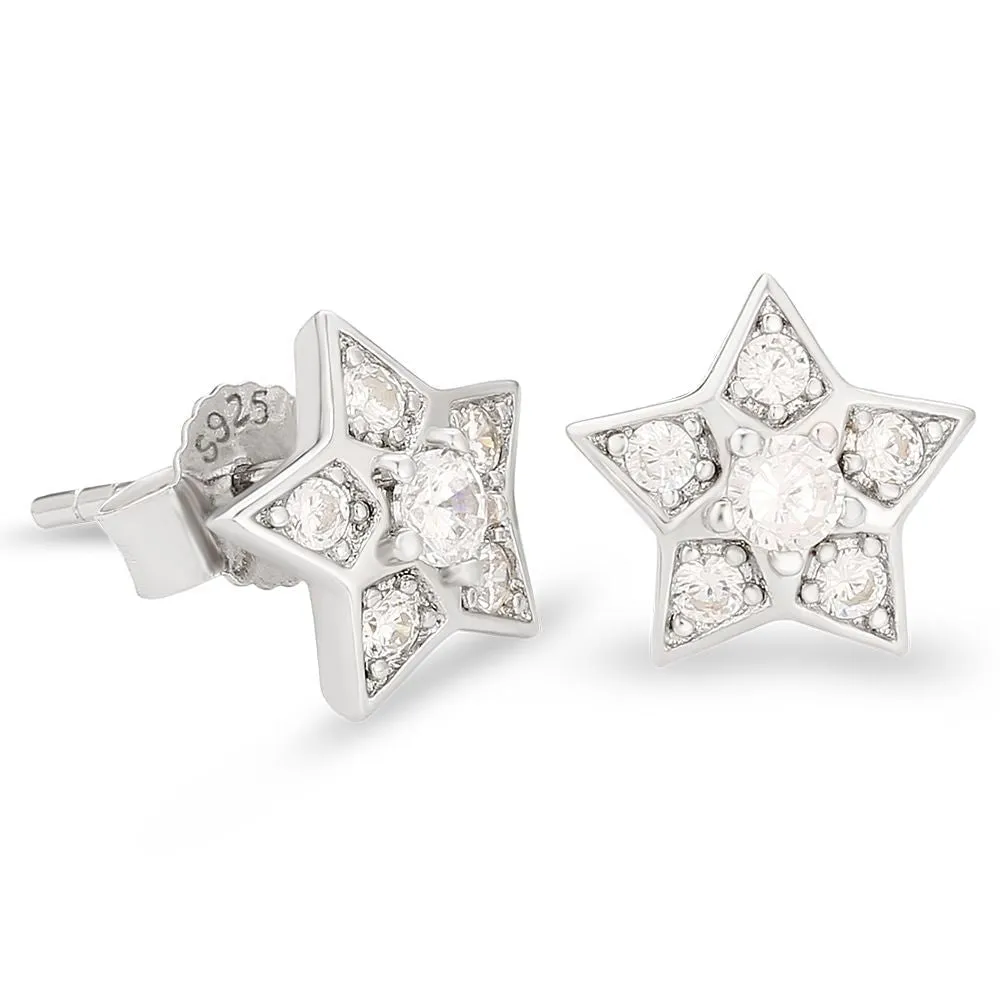 The Shining Star® - 925 Sterling Silver Star Diamond Stud Earrings