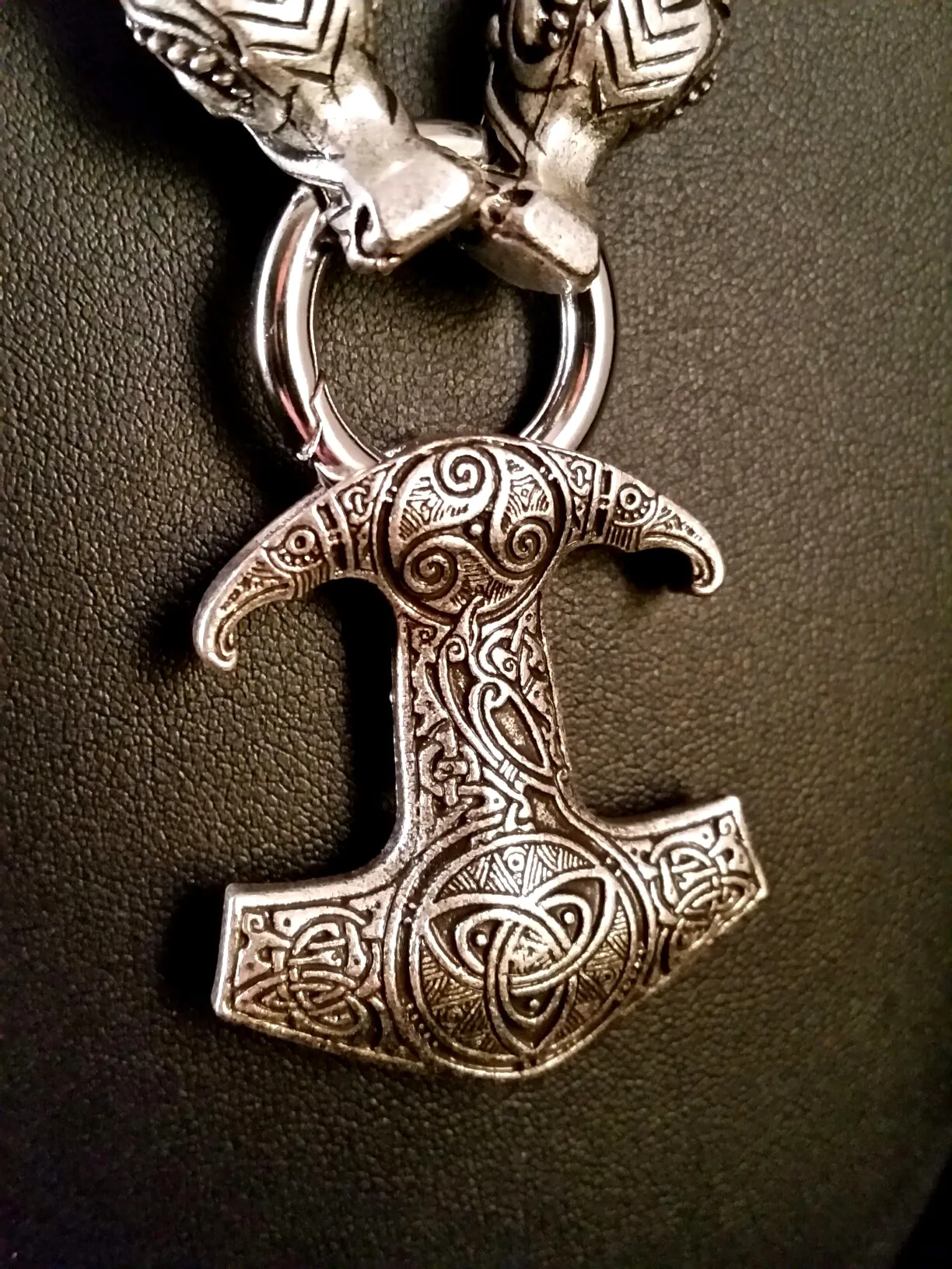 Thor's Hammer Necklace Silver Wolf Runes Norse Viking Style