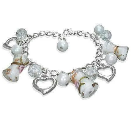 Three Hearts Lamp Work Glass Bead Charm Bracelet ~ Three Colors