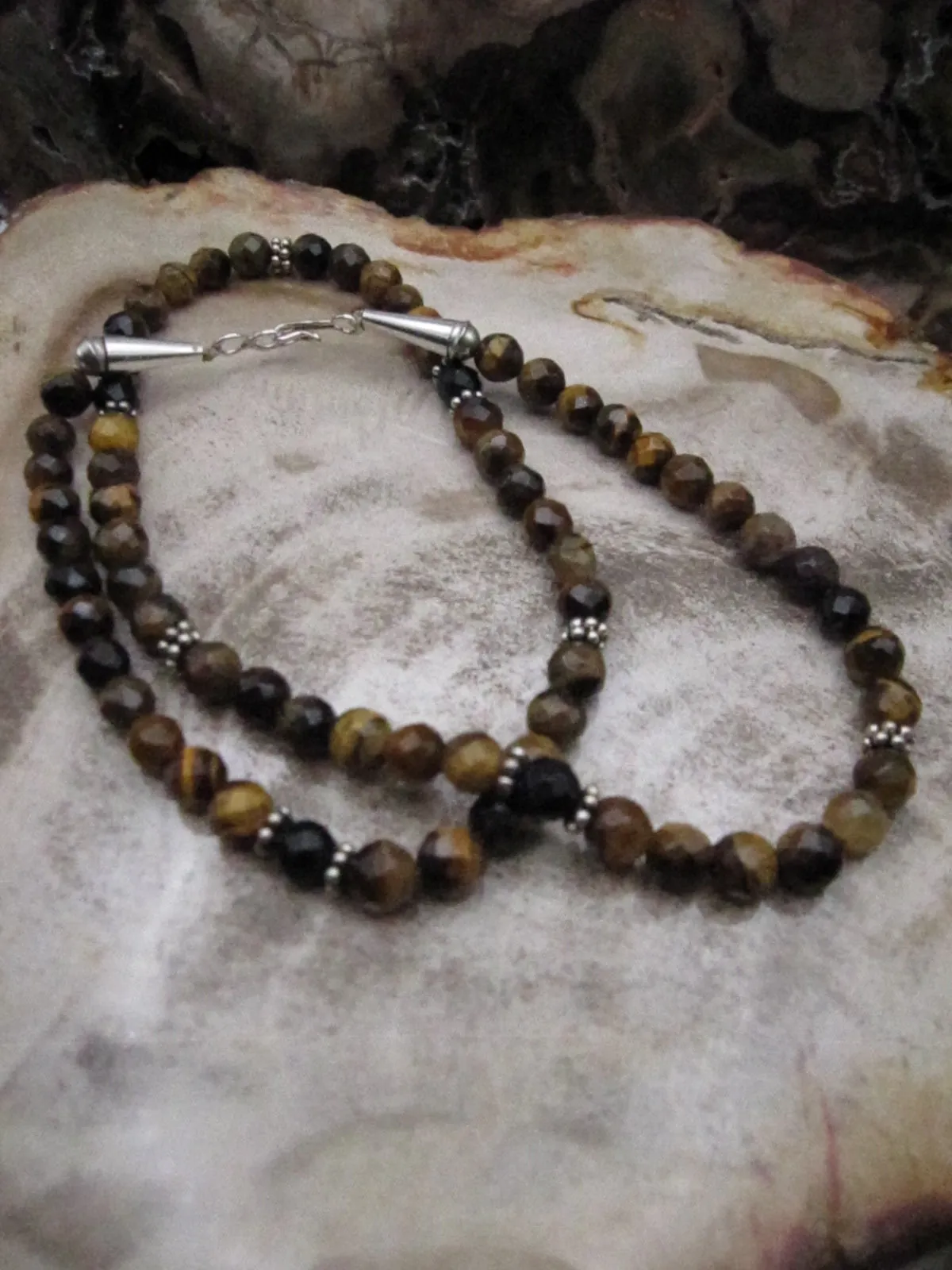 Tiger Eye Necklace Handmade Tiger Eye Bead Necklace Sterling Silver One of a Kind Tiger Eye Beaded Necklace Gift for Her