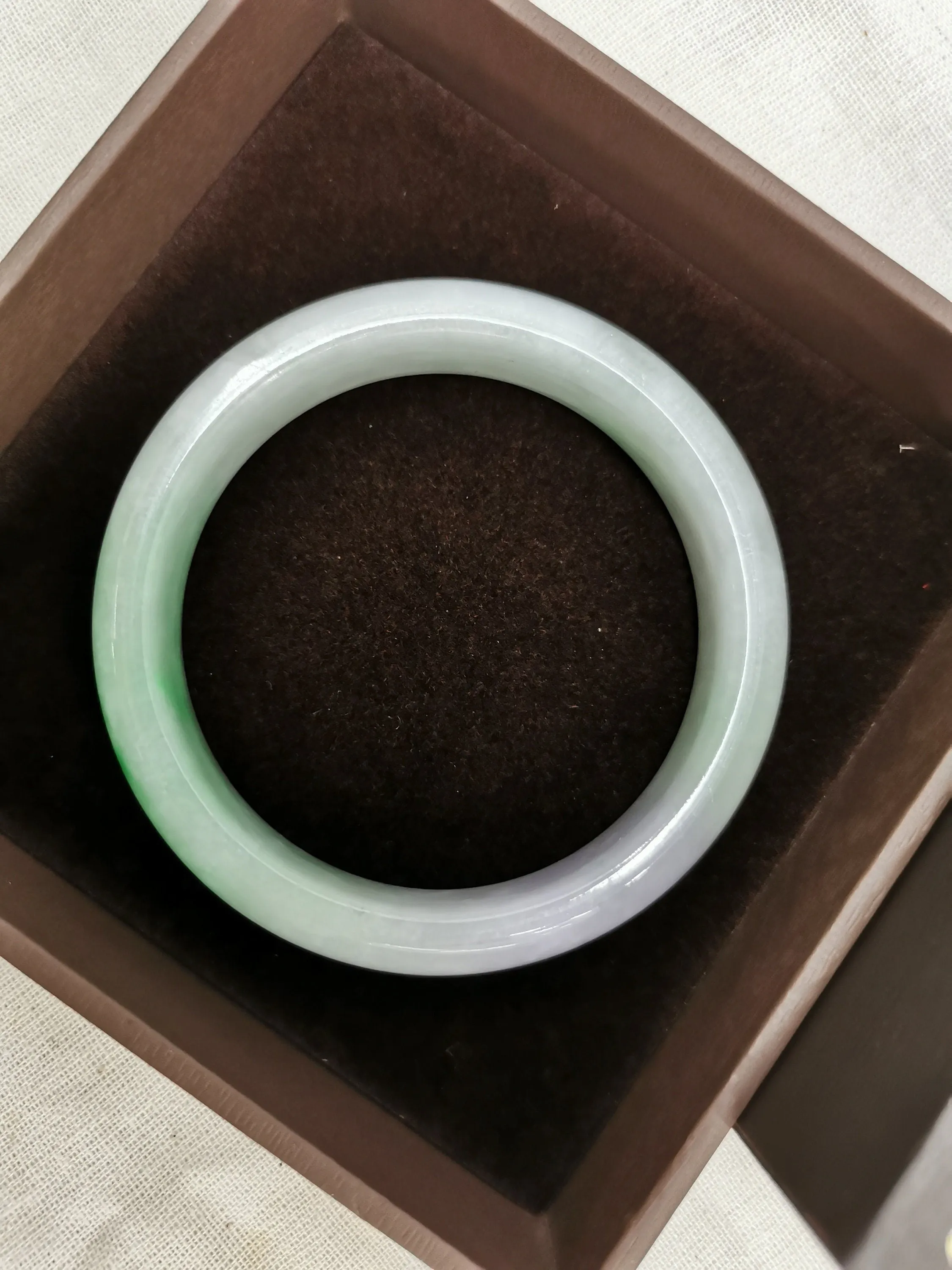 Translucent Jade Dual Colour Purple Lavender and Light Green Wide Bangle