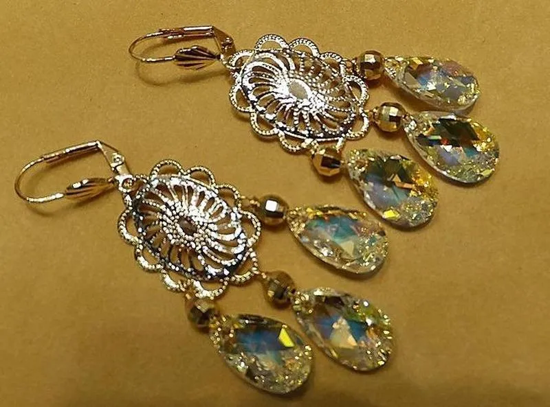 Tri gold and Swarovski crystal earrings