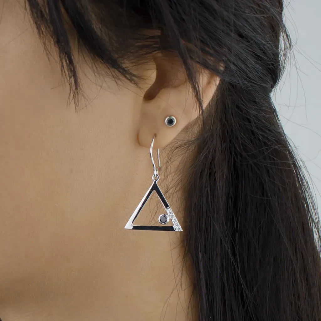 Triangulo: Black Spinel & Diamond Drop Earrings