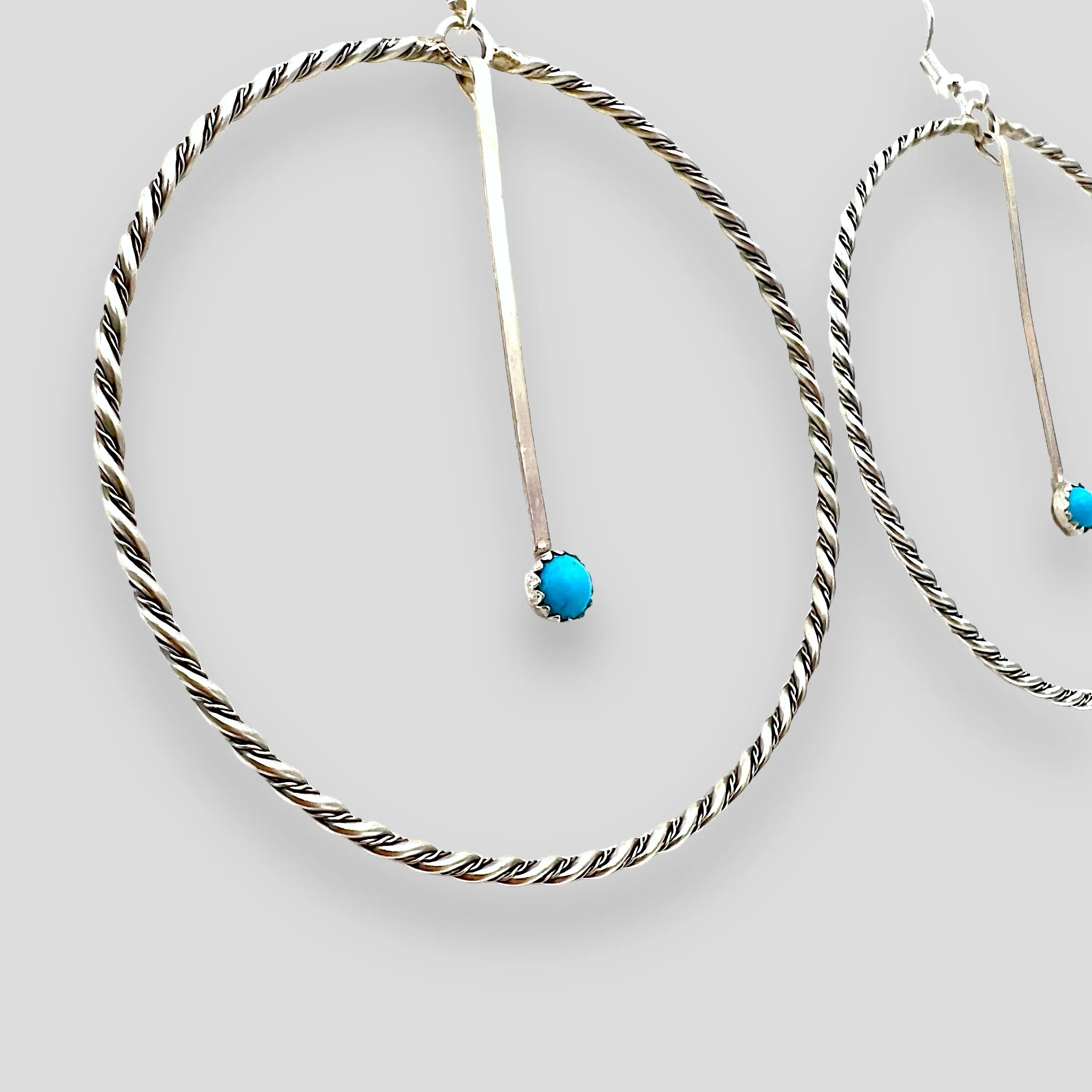 Turquoise and Sterling Silver Hoop Earrings