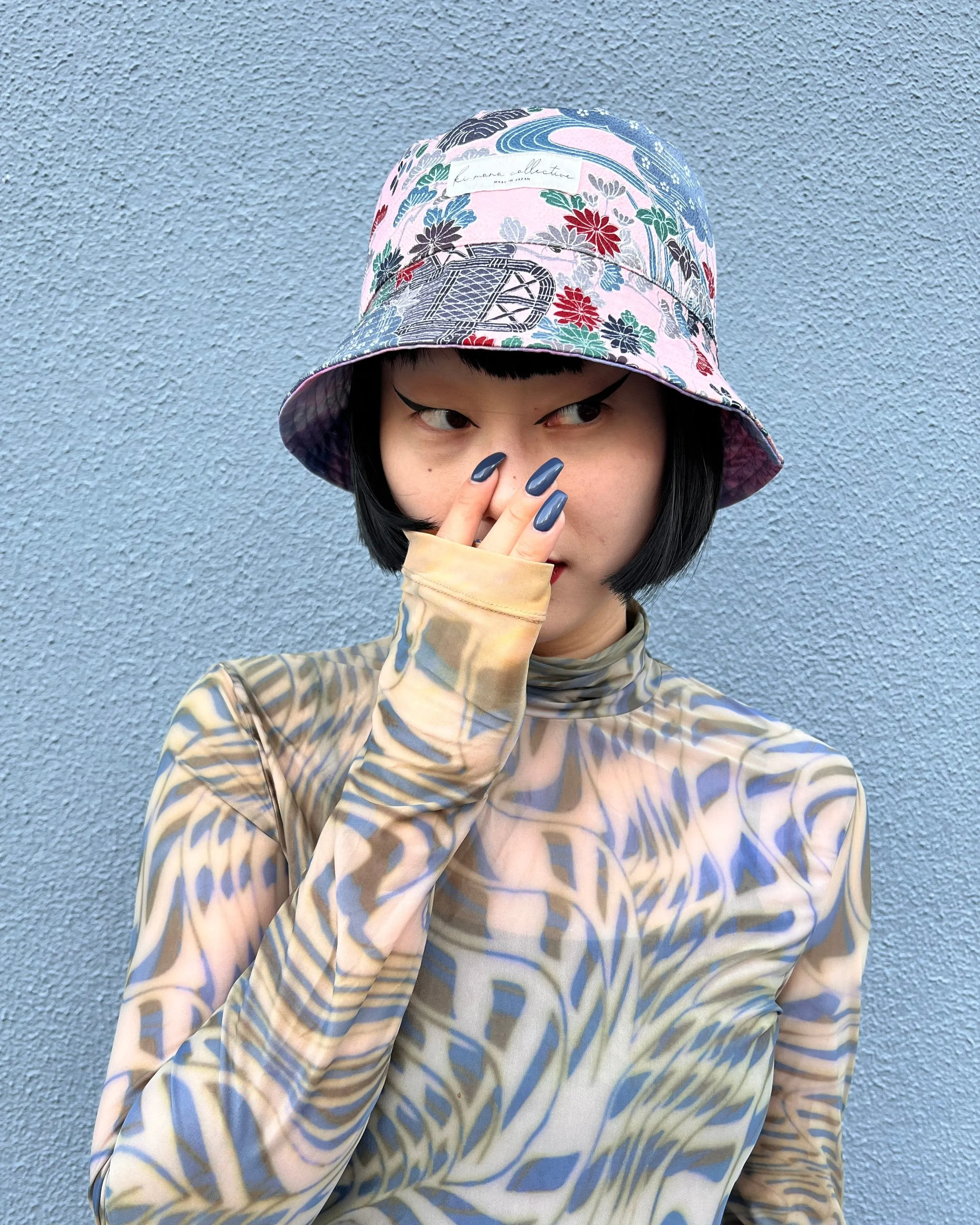 UPCYCLED KIMONO BUCKET HAT・PINK WAGARA ピンク和柄