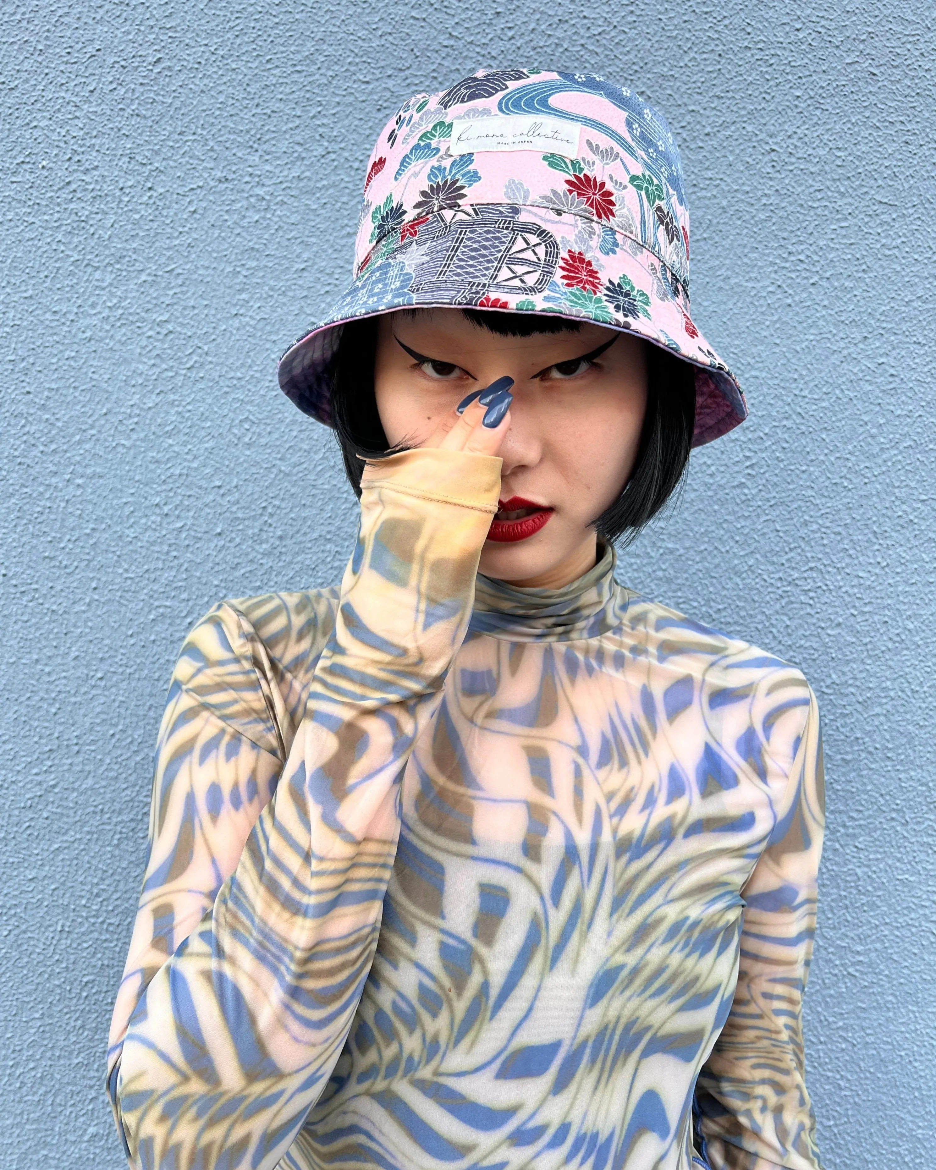 UPCYCLED KIMONO BUCKET HAT・PINK WAGARA ピンク和柄