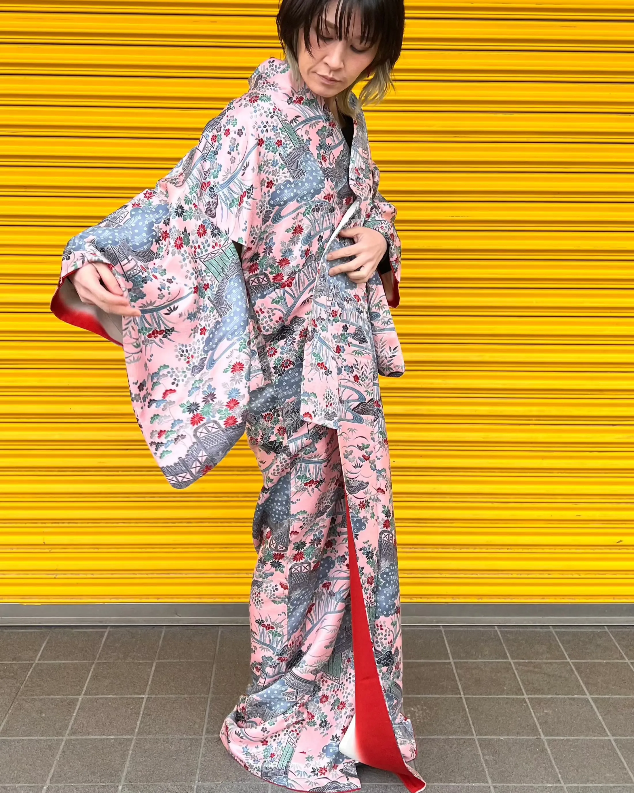 UPCYCLED KIMONO BUCKET HAT・PINK WAGARA ピンク和柄