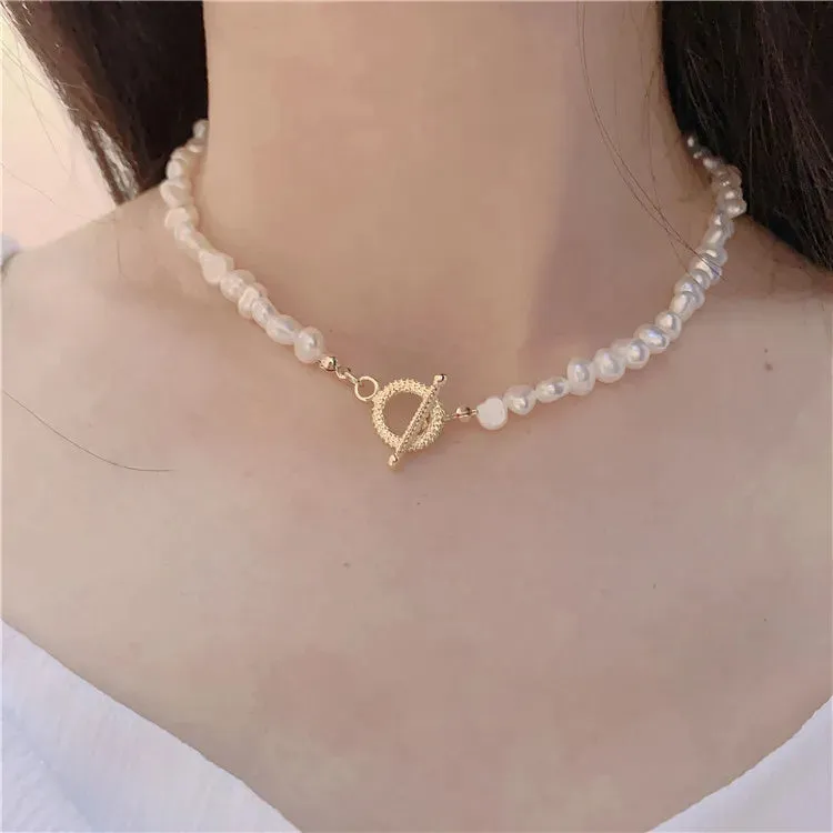 VAIGE Irregular Baroque Freshwater Pearl Choker Necklace in Elegant White