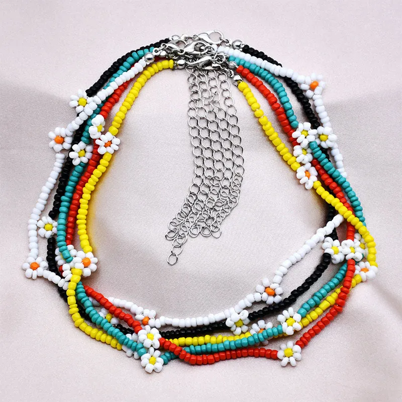 VenusFox Colorful Africa Beads Necklace for Women Short Collar Necklace Choker Women's Neck Chains Bohemian Summer Jewelry Gifts