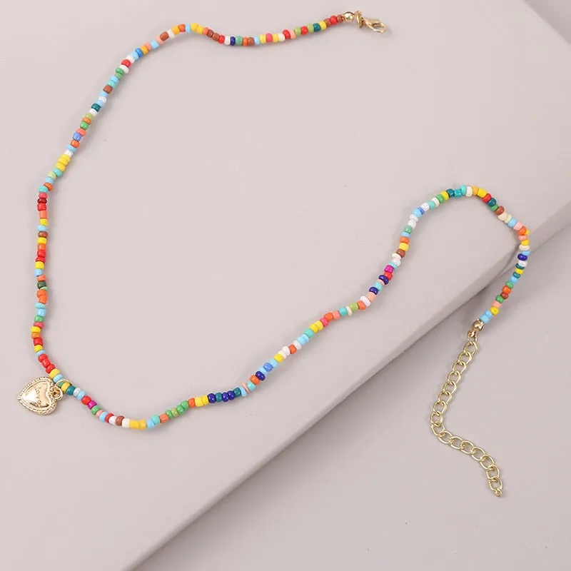 VenusFox Colorful Africa Beads Necklace for Women Short Collar Necklace Choker Women's Neck Chains Bohemian Summer Jewelry Gifts