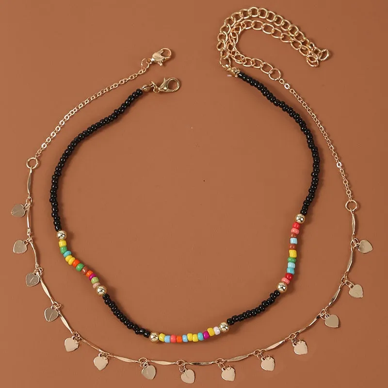 VenusFox Colorful Africa Beads Necklace for Women Short Collar Necklace Choker Women's Neck Chains Bohemian Summer Jewelry Gifts