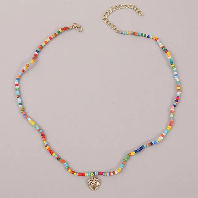 VenusFox Colorful Africa Beads Necklace for Women Short Collar Necklace Choker Women's Neck Chains Bohemian Summer Jewelry Gifts