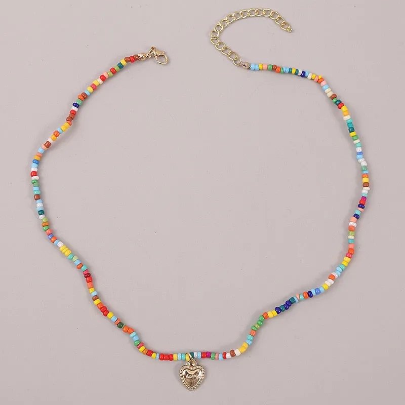 VenusFox Colorful Africa Beads Necklace for Women Short Collar Necklace Choker Women's Neck Chains Bohemian Summer Jewelry Gifts