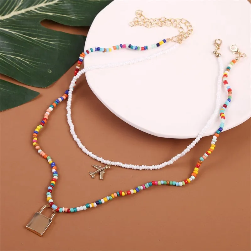 VenusFox Colorful Africa Beads Necklace for Women Short Collar Necklace Choker Women's Neck Chains Bohemian Summer Jewelry Gifts