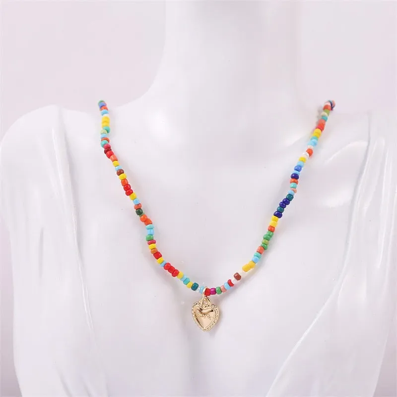 VenusFox Colorful Africa Beads Necklace for Women Short Collar Necklace Choker Women's Neck Chains Bohemian Summer Jewelry Gifts