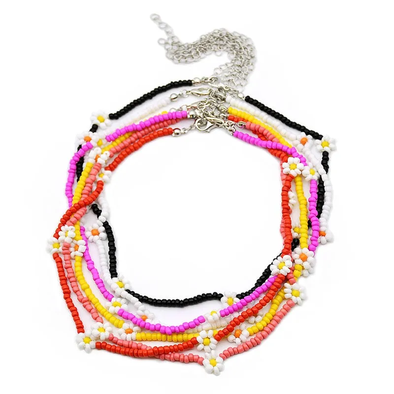 VenusFox Colorful Africa Beads Necklace for Women Short Collar Necklace Choker Women's Neck Chains Bohemian Summer Jewelry Gifts