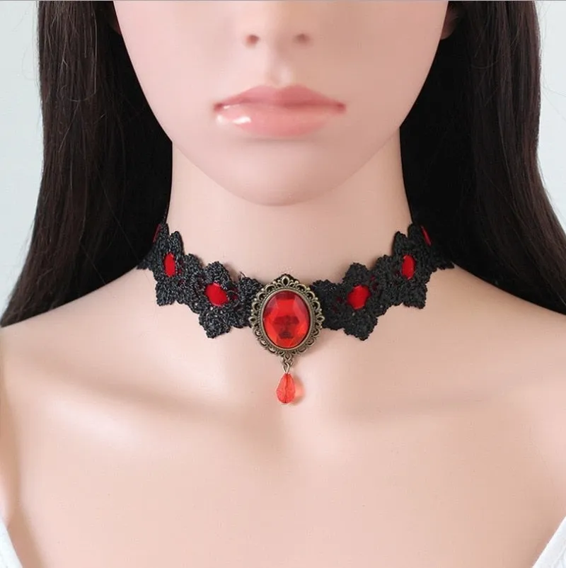 VenusFox Fashion Elegant Women's Lace Collar Crystal Pendant Necklace