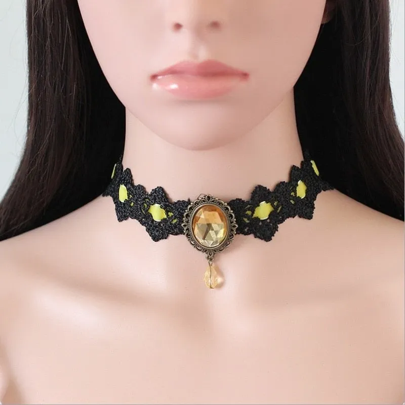 VenusFox Fashion Elegant Women's Lace Collar Crystal Pendant Necklace