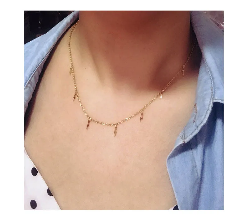 VenusFox New stainless steel Women pendants Necklaces Jewelry Cross Lightning hexagram Choker Necklace Chain gold Girls Kpop Collares