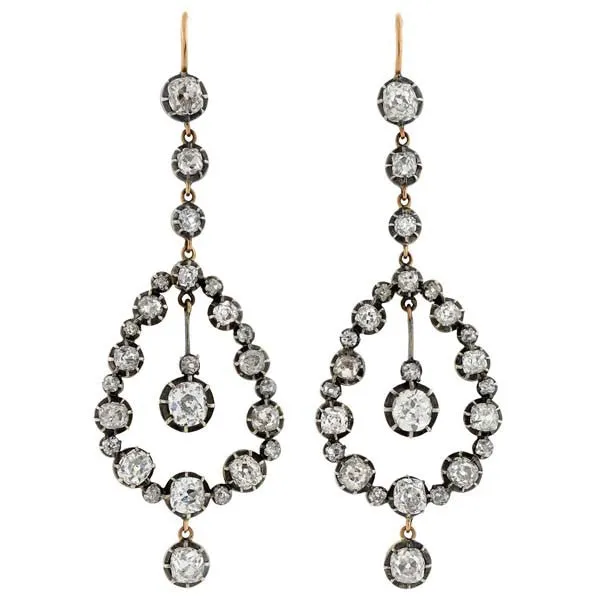 Victorian 18kt Diamond Teardrop Earrings 7.26ctw