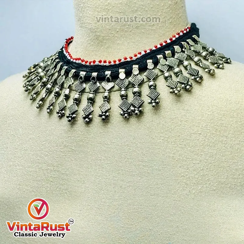 Vintage Boho Silver Spike Choker Necklace