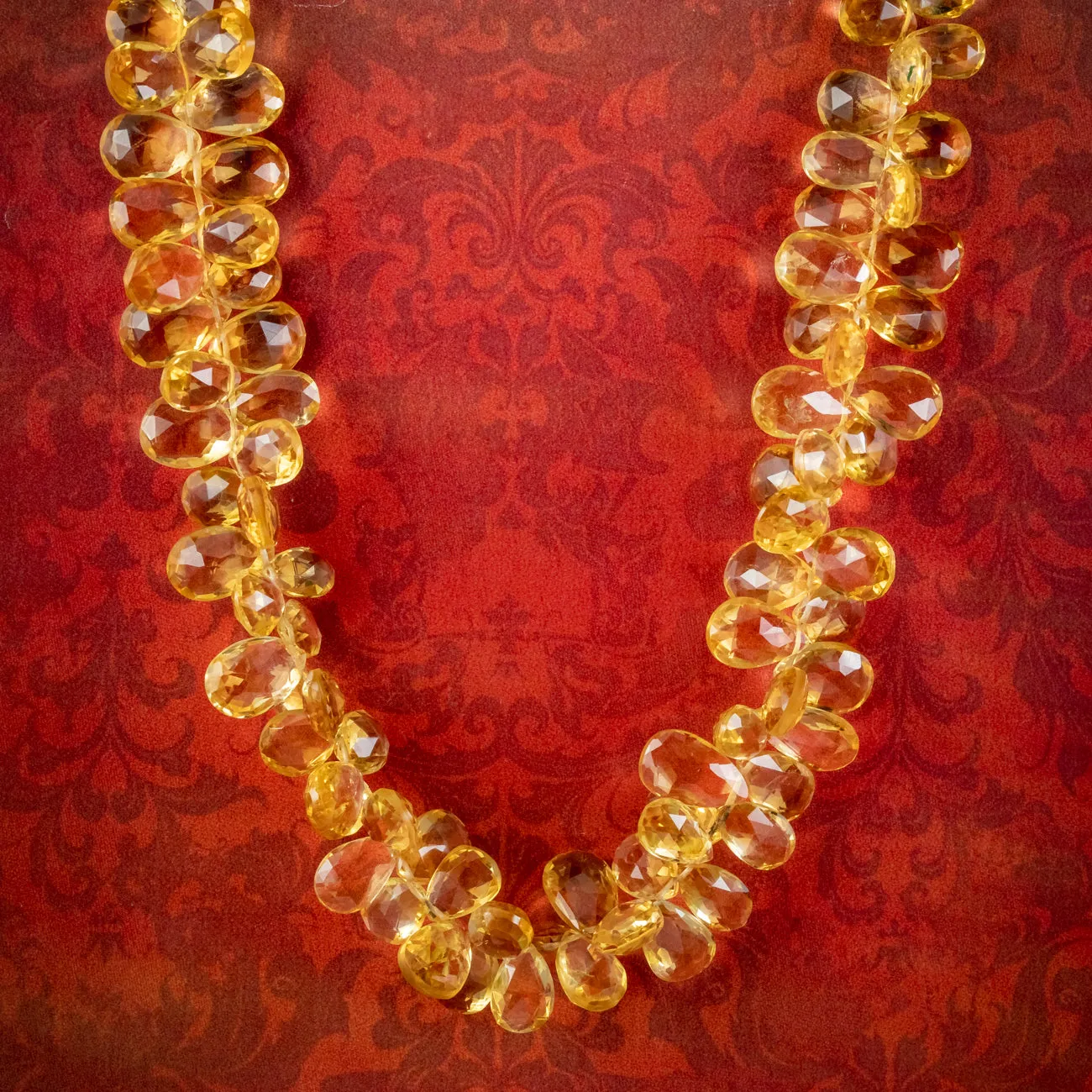 Vintage Citrine Cluster Necklace Silver clasp