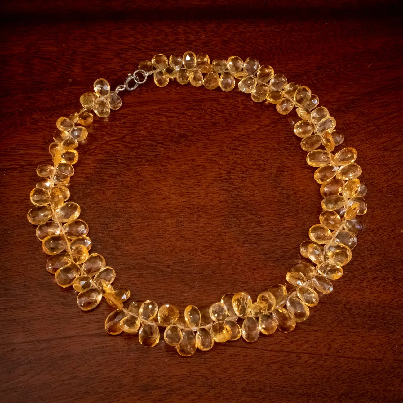 Vintage Citrine Cluster Necklace Silver clasp