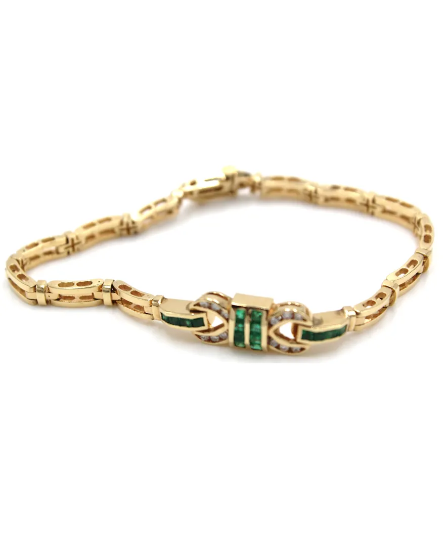 Vintage Emerald Bracelet with Diamonds Set in 14K Gold (Watch Video)