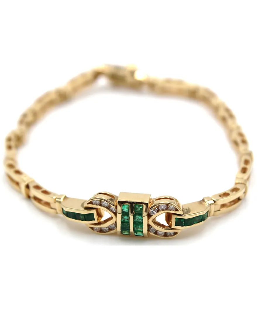 Vintage Emerald Bracelet with Diamonds Set in 14K Gold (Watch Video)