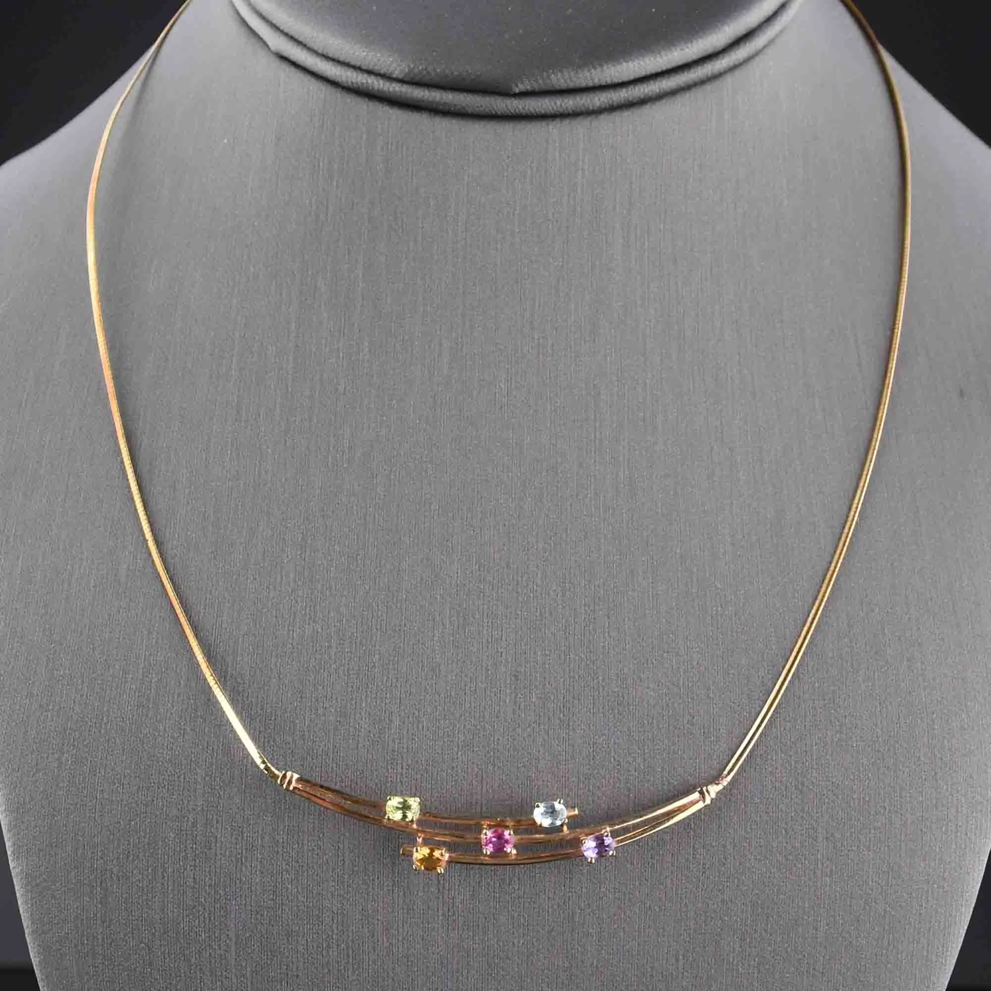 Vintage Gold Bar Multi Stone Necklace