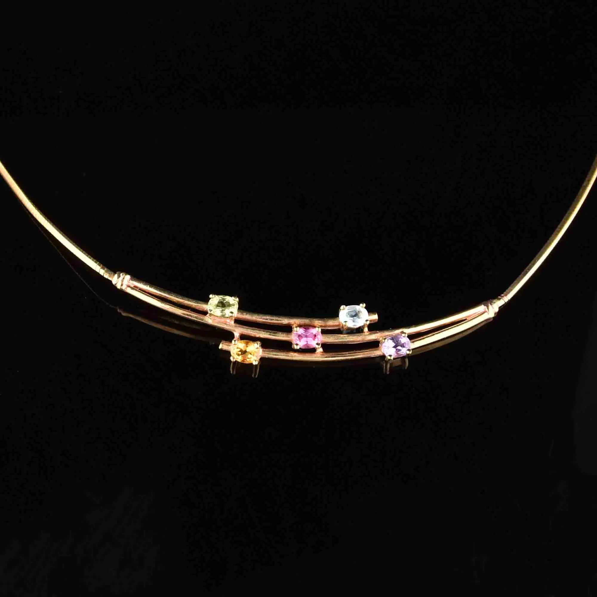 Vintage Gold Bar Multi Stone Necklace