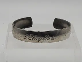 Vintage Raymond Pewter Monogrammed Cuff Bracelet "Phyllis"