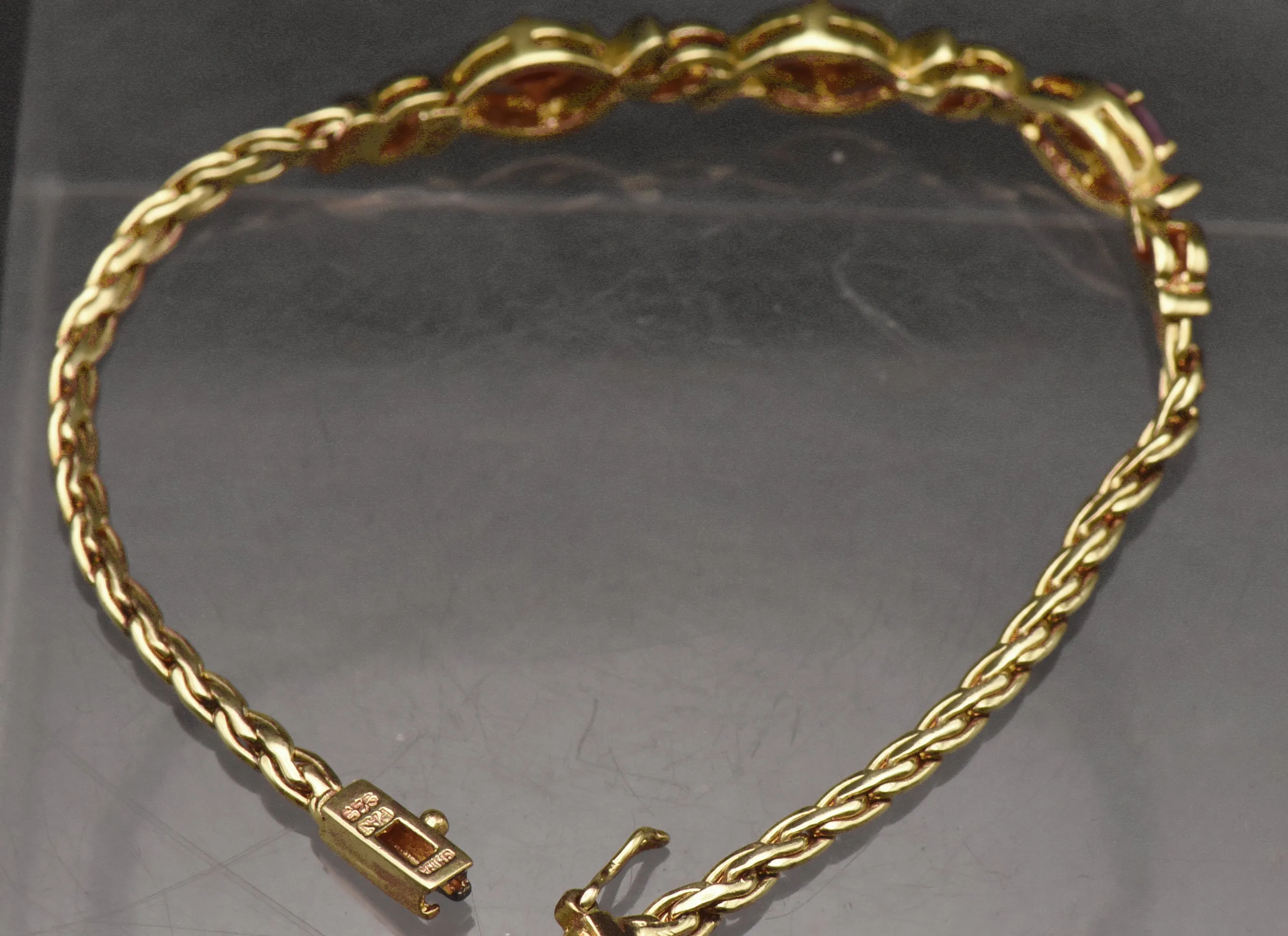 Vintage Rubies and Diamonds Gold Tone Sterling Silver Chain Bracelet - 7.25"