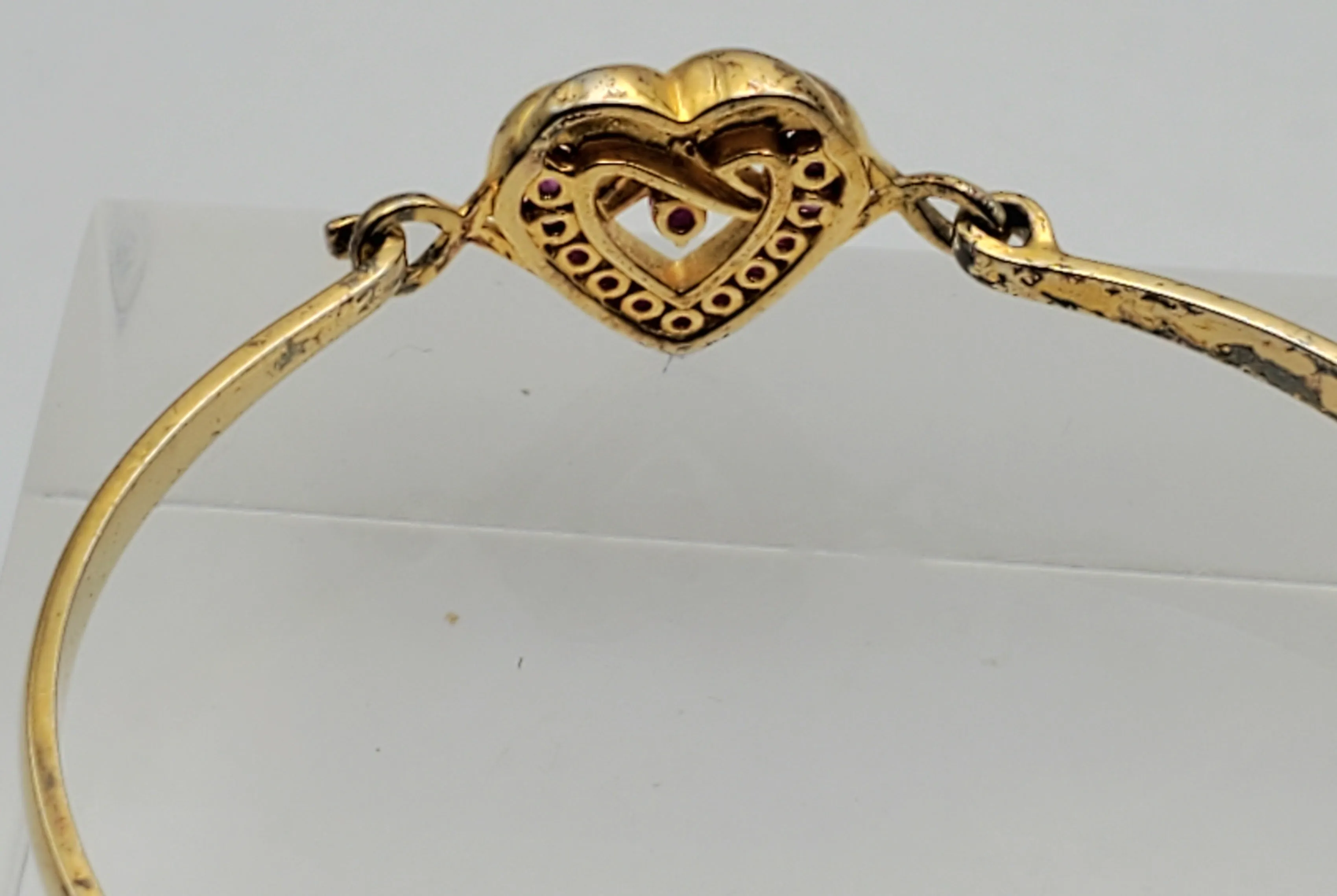 Vintage Ruby Heart Charm Gold Plated  Bangle Bracelet