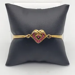 Vintage Ruby Heart Charm Gold Plated  Bangle Bracelet