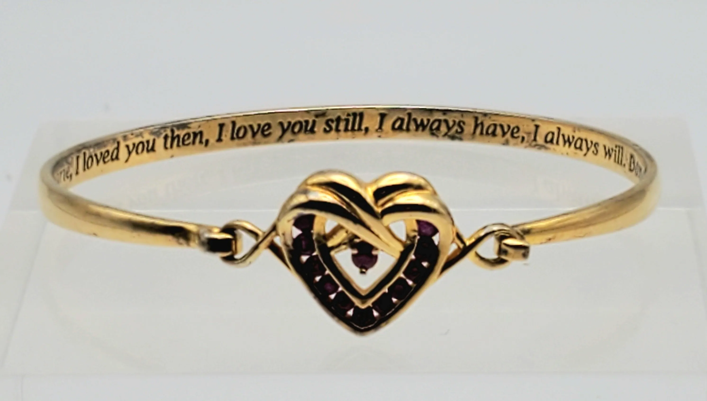 Vintage Ruby Heart Charm Gold Plated  Bangle Bracelet