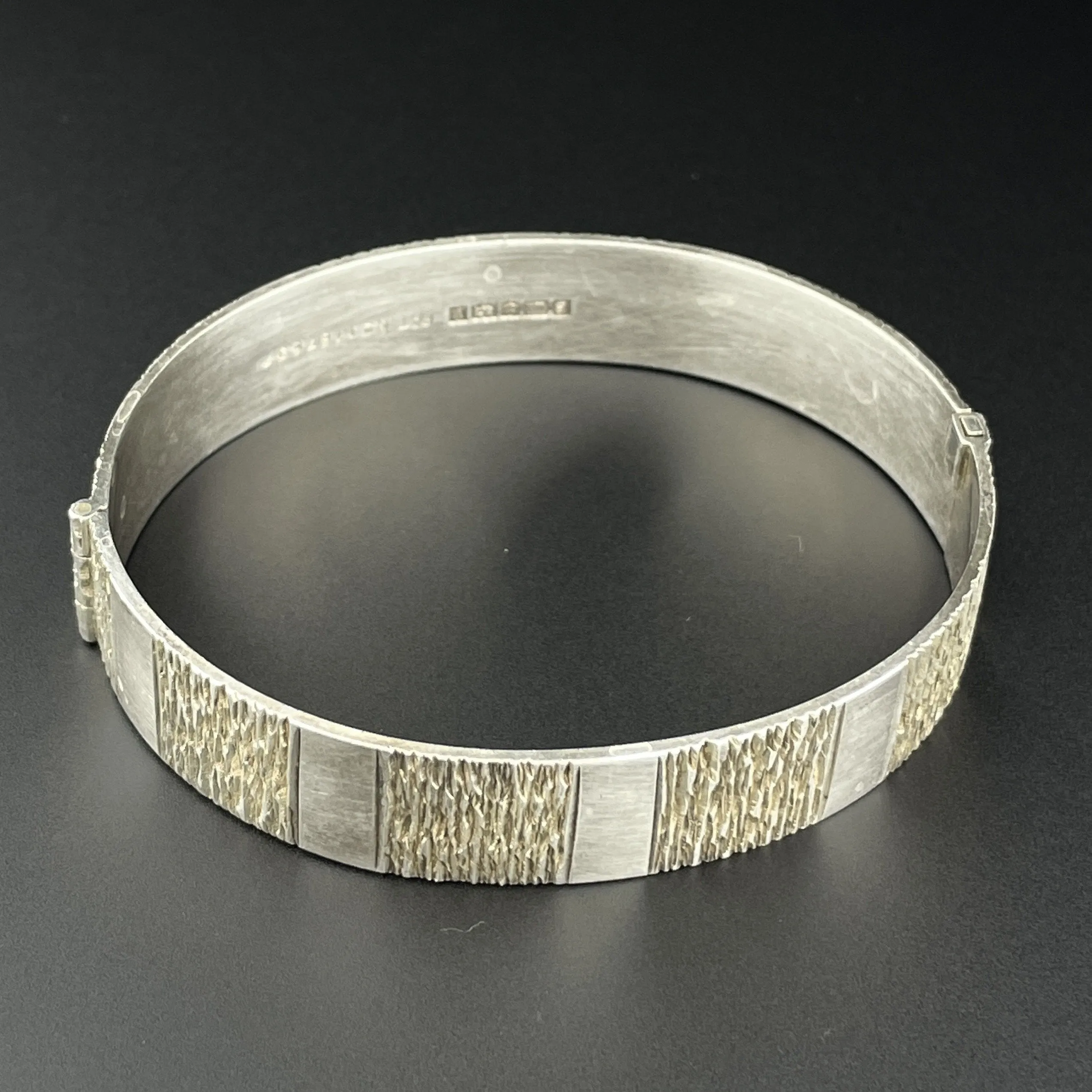 Vintage Silver Textured Carved Bangle Cuff Bracelet