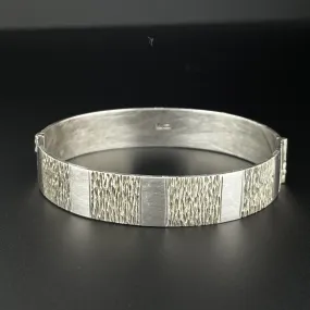 Vintage Silver Textured Carved Bangle Cuff Bracelet