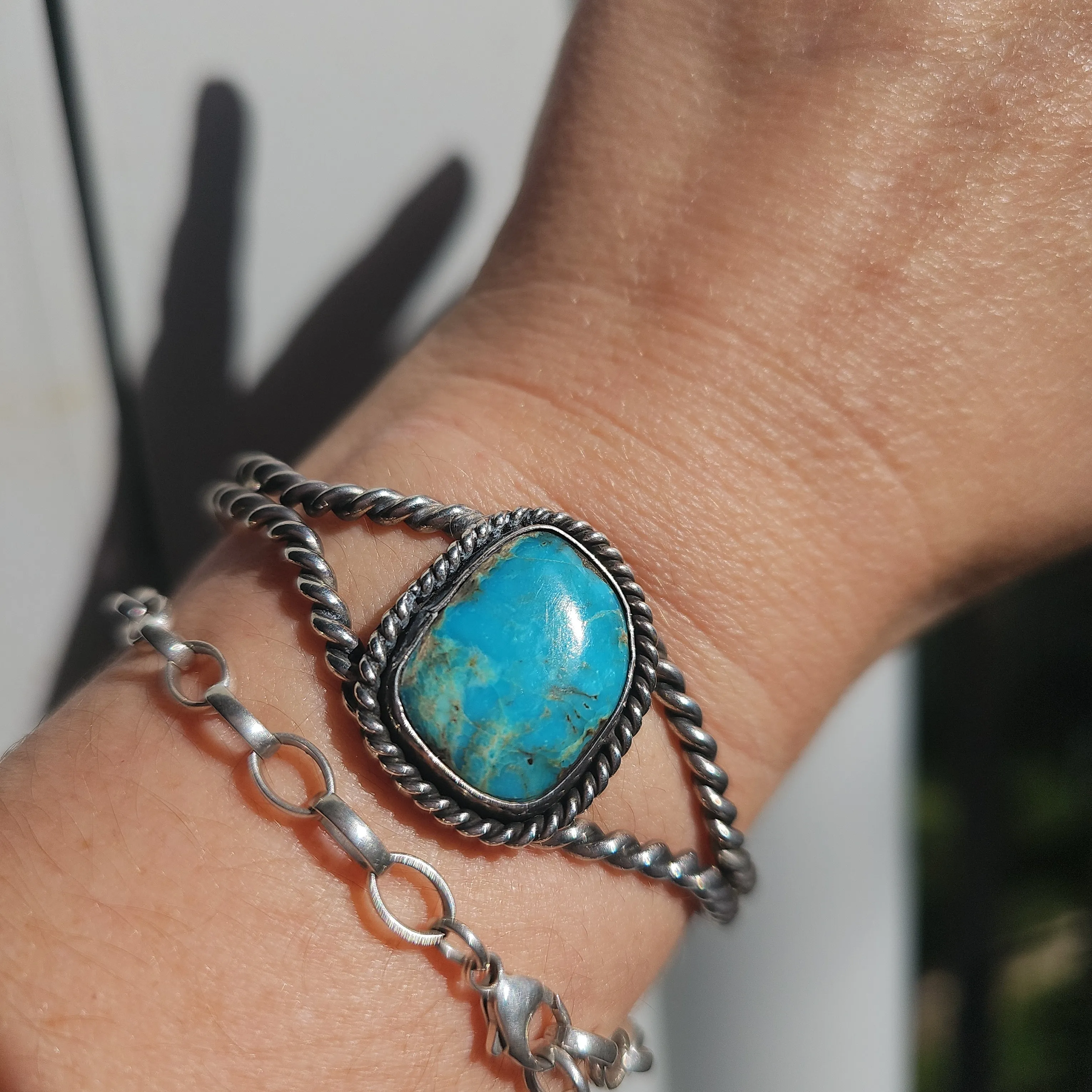 Vintage Twisted Sterling Silver Turquoise Cuff