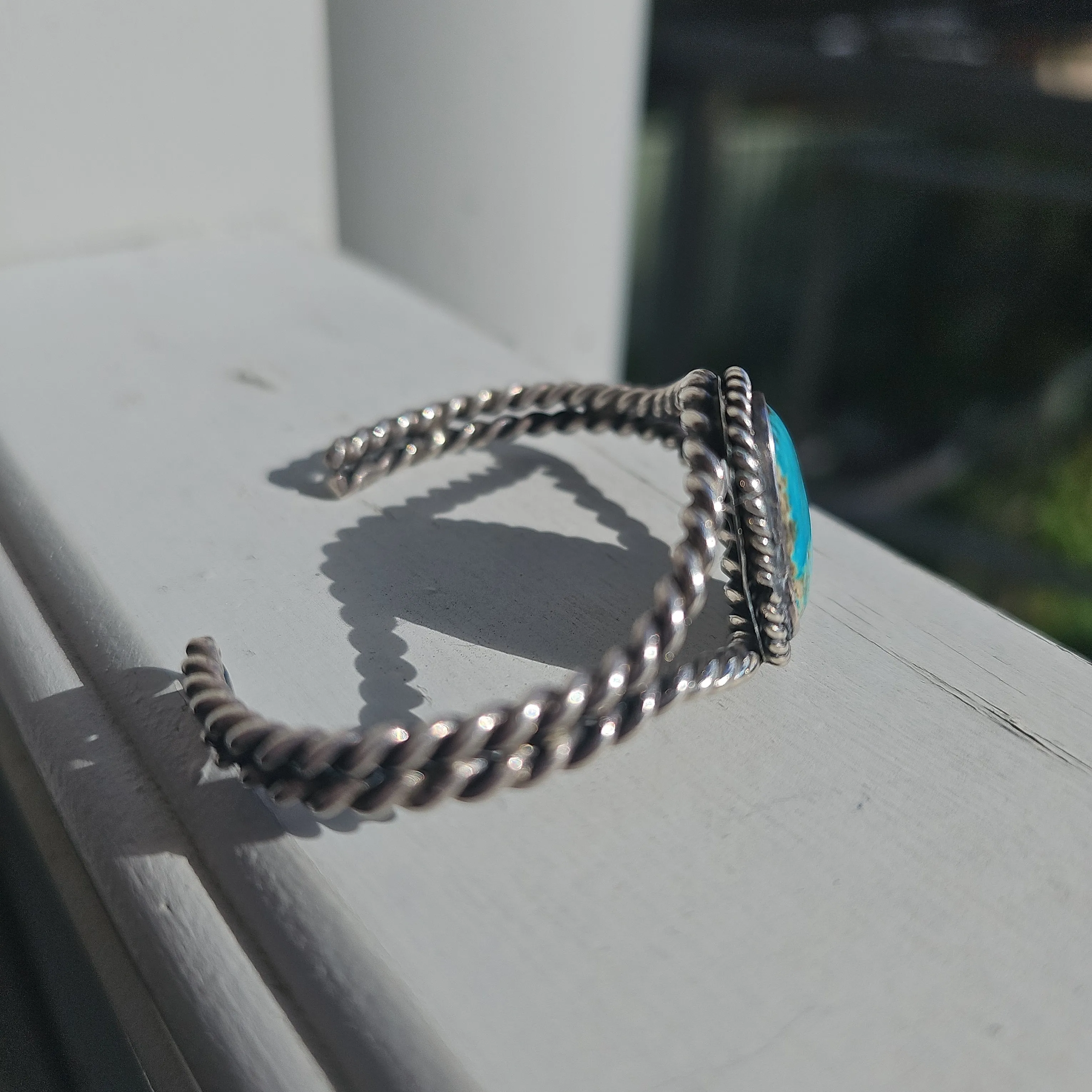 Vintage Twisted Sterling Silver Turquoise Cuff