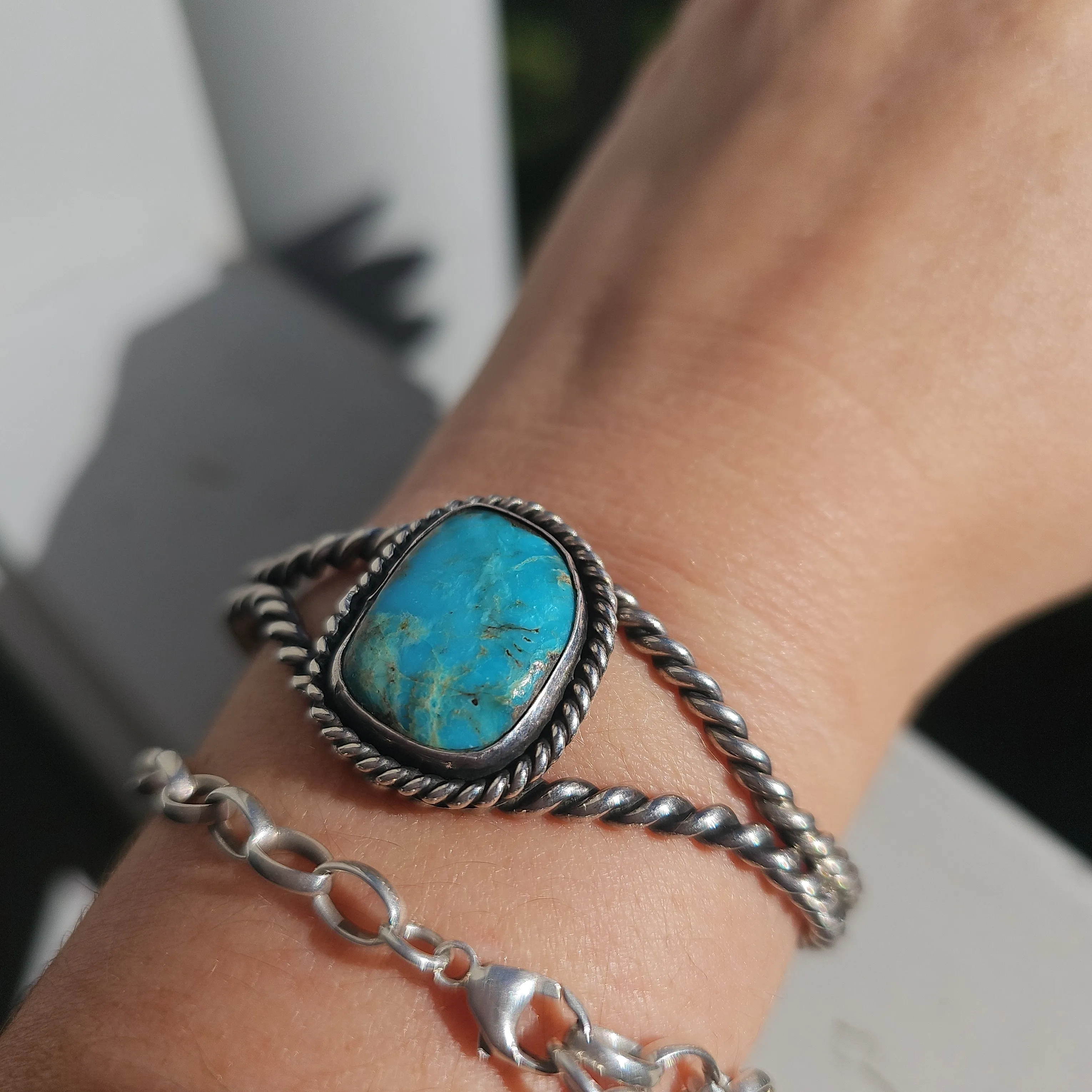 Vintage Twisted Sterling Silver Turquoise Cuff