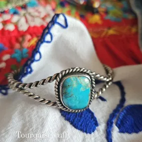 Vintage Twisted Sterling Silver Turquoise Cuff