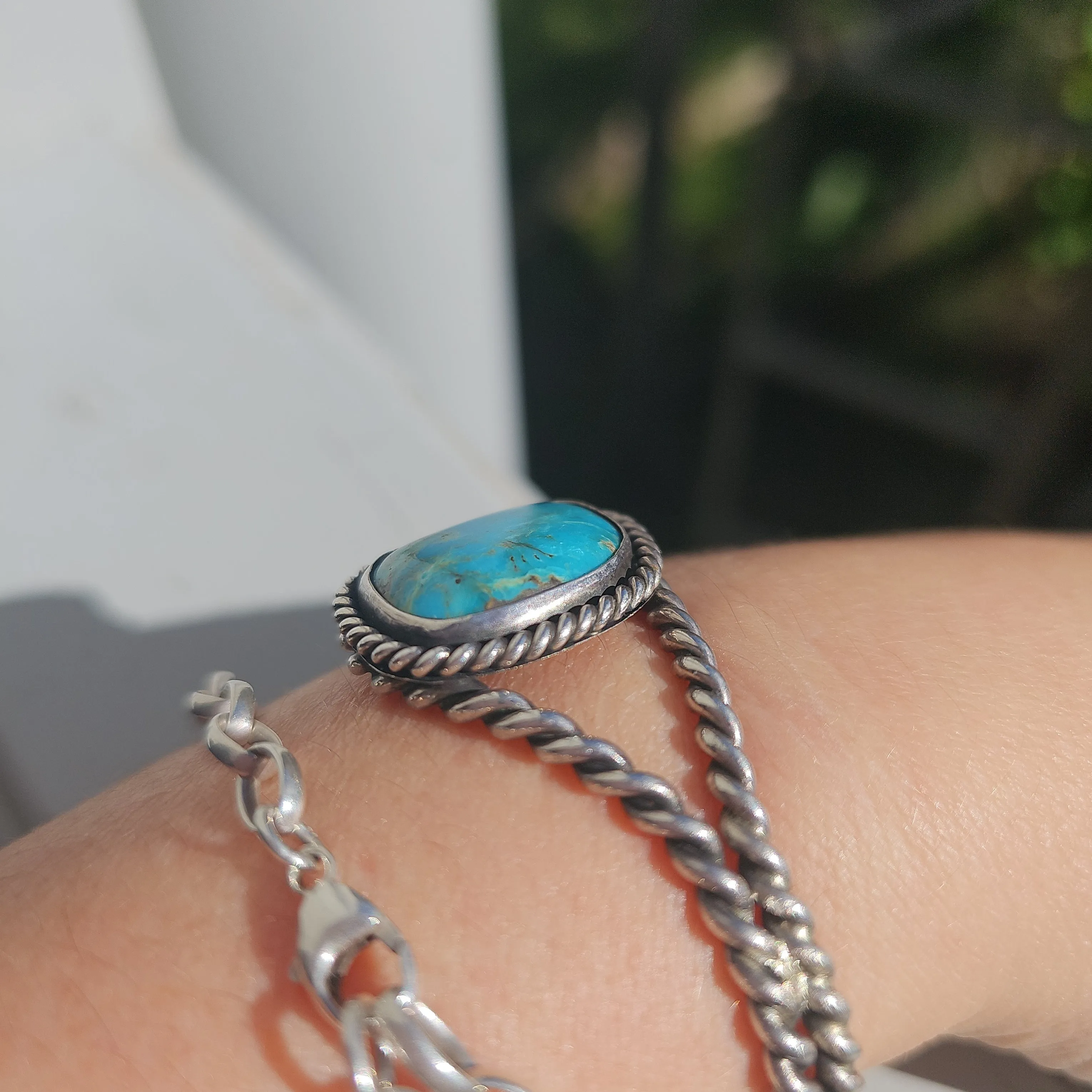 Vintage Twisted Sterling Silver Turquoise Cuff