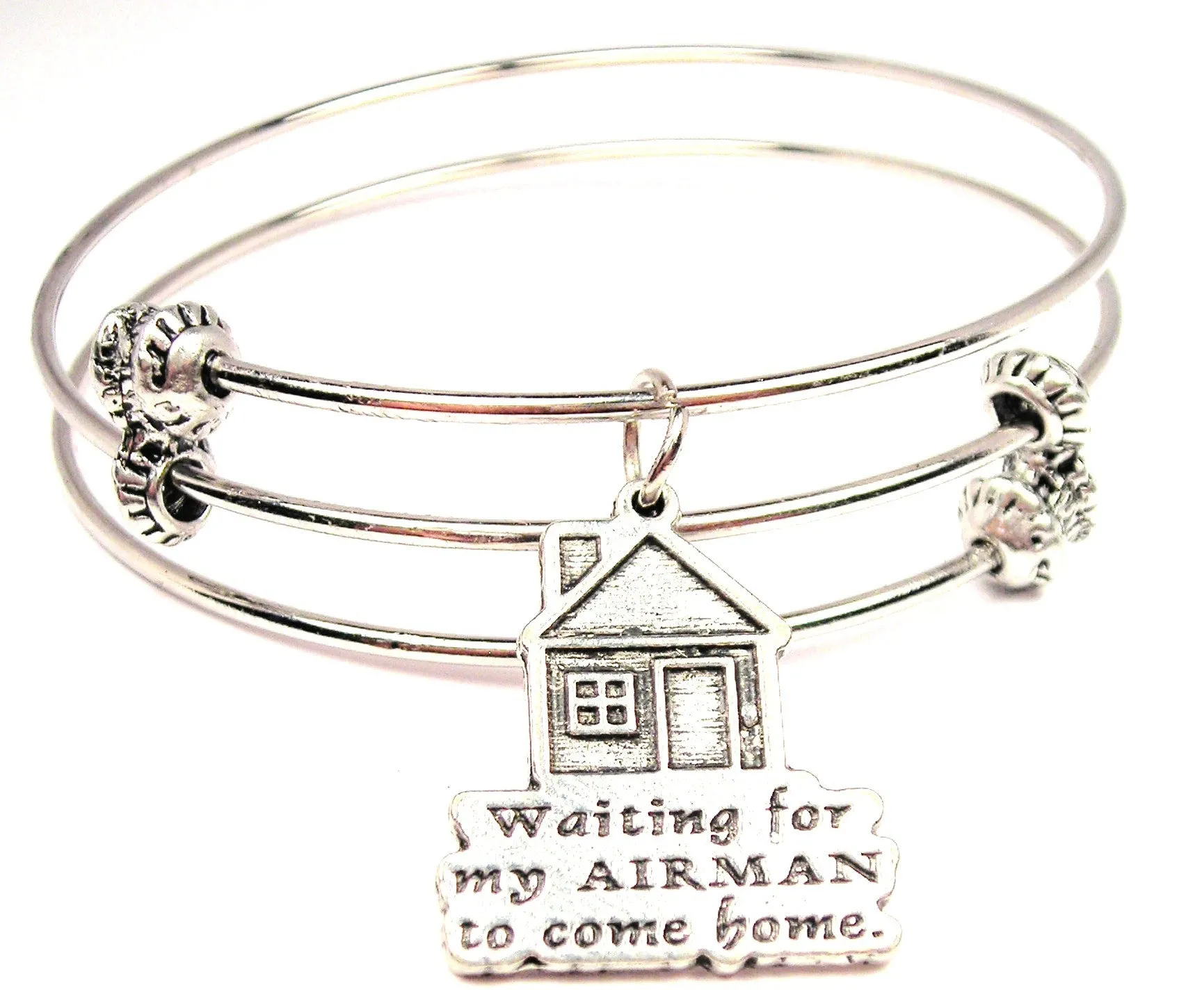 Waiting For My Airman To Come Home Triple Style Expandable Bangle Bracelet