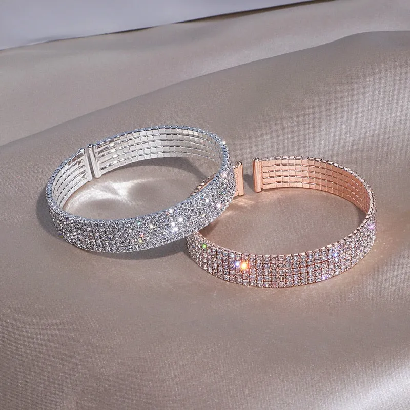 Wedding Jewelry Romantic Cuff Bangle Bracelet for Women with Crystal in Gold Color