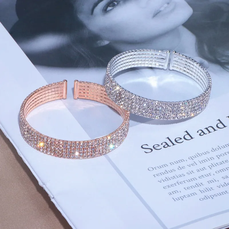 Wedding Jewelry Romantic Cuff Bangle Bracelet for Women with Crystal in Gold Color